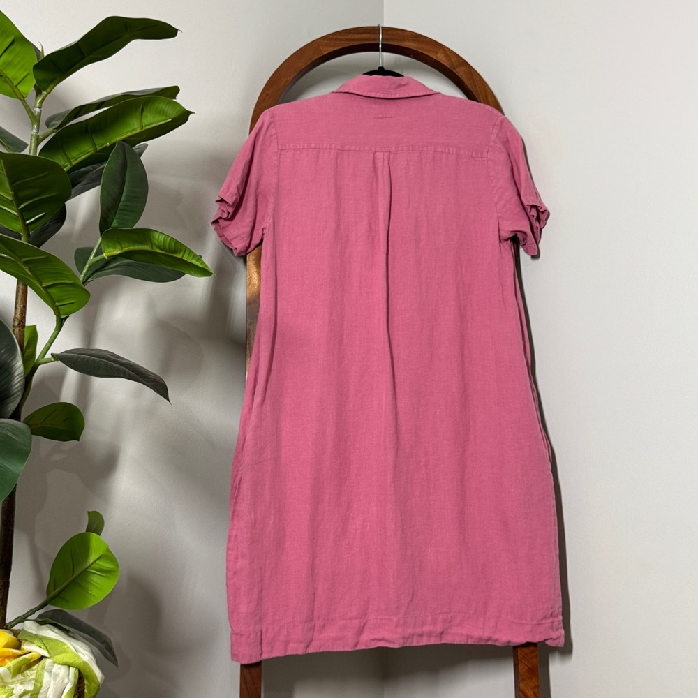 Vikolino MEDIUM LARGE Pink 100% Linen Short Sleeve Shirt Dress - Picture 3 of 8